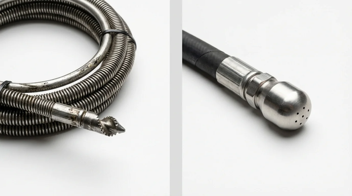 Drain snake cable and hydro jetting nozzle used for drain cleaning in Lead, SD