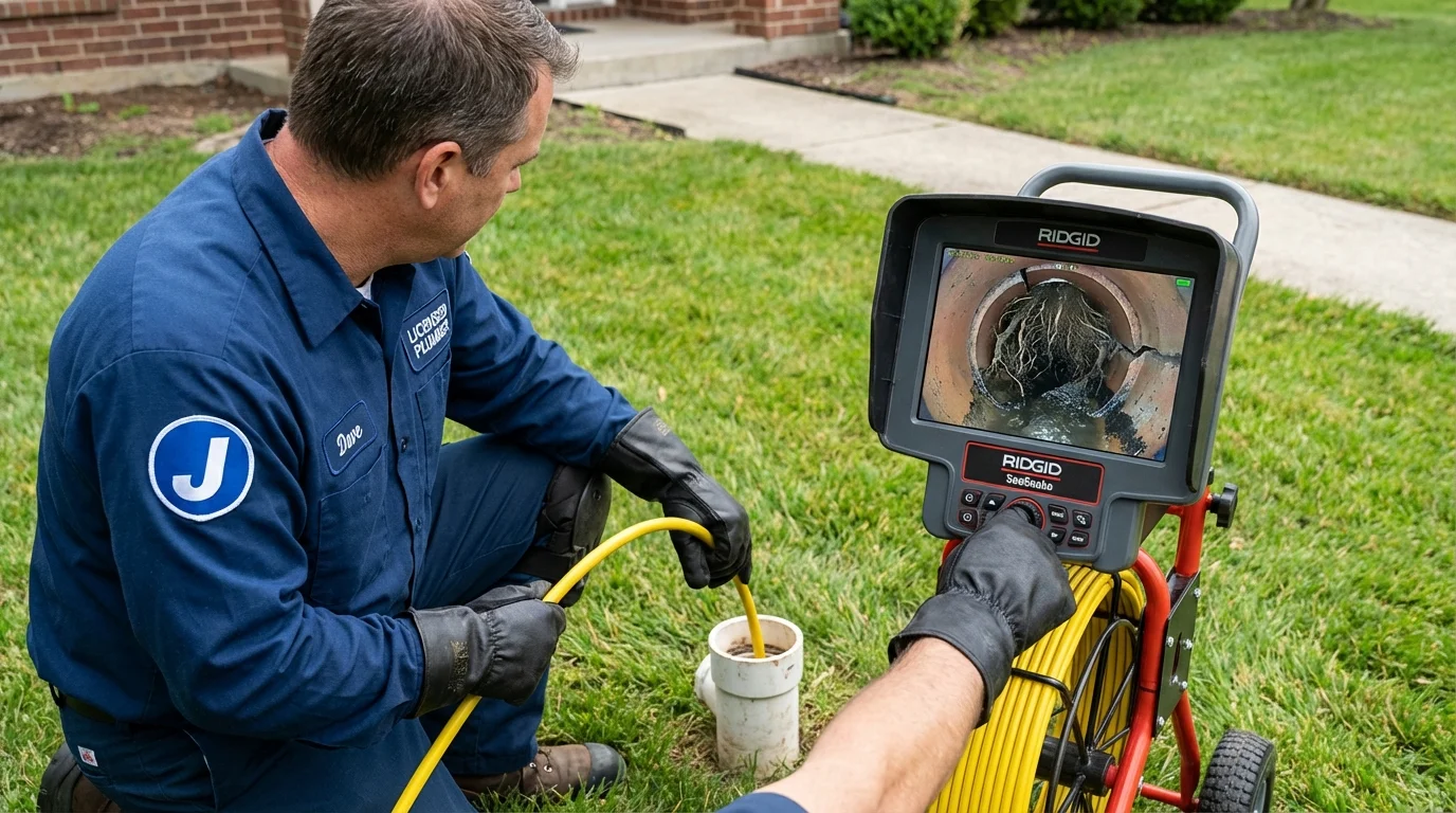 Sewer camera inspection being performed by Johns Plumbing LLC in Lead